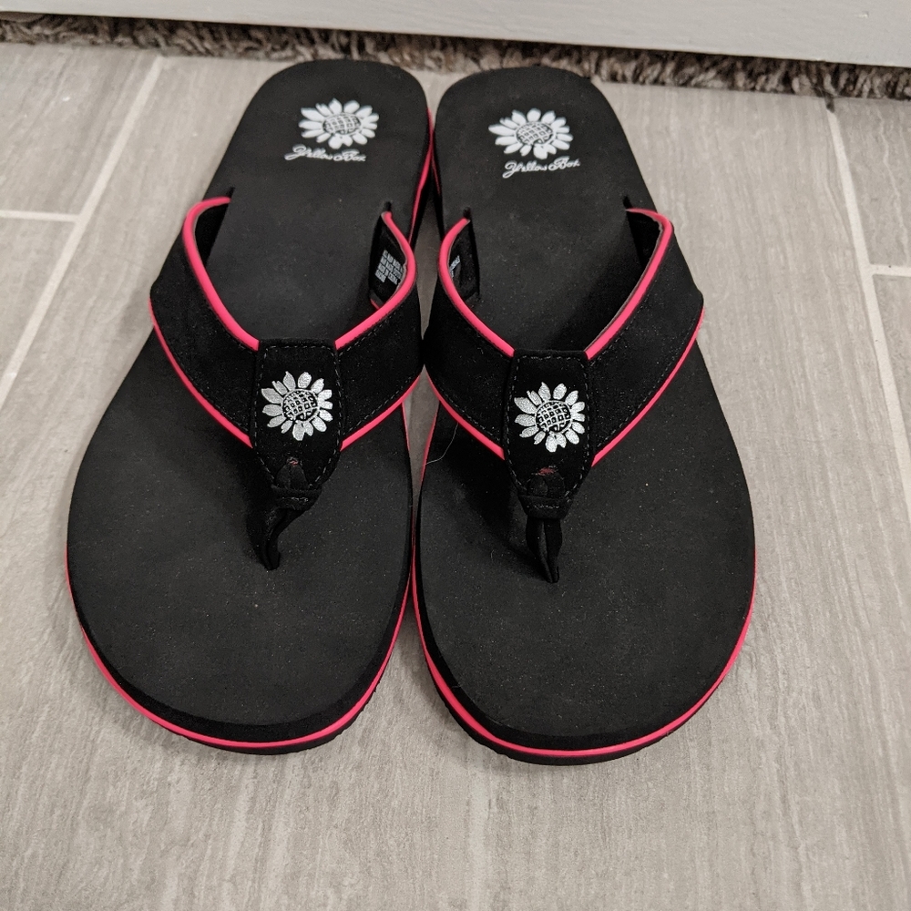 Pink and Black Yellow Box Flip Flops